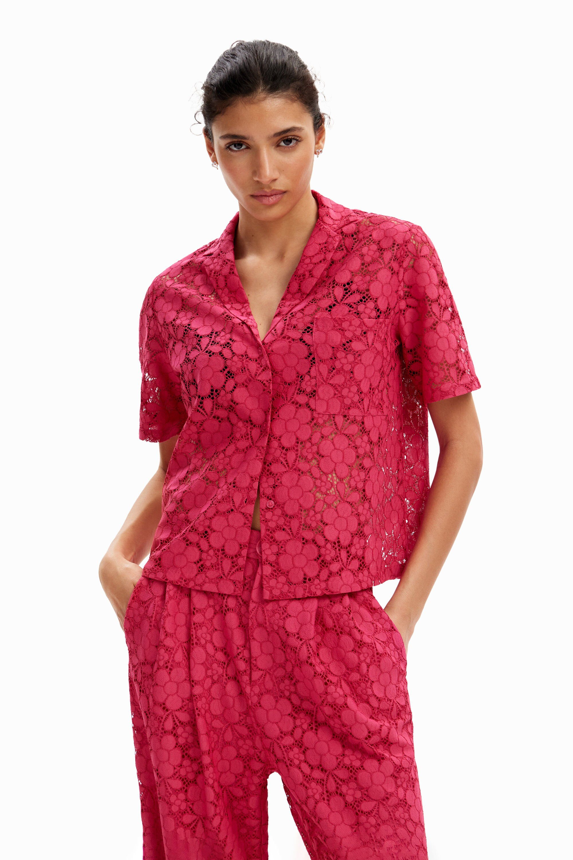 Desigual Short Lace Resort Shirt In Red