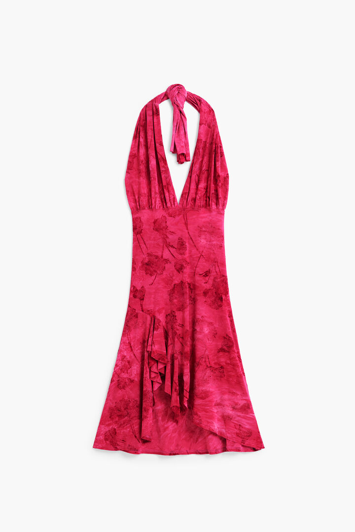 Flocked halter dress