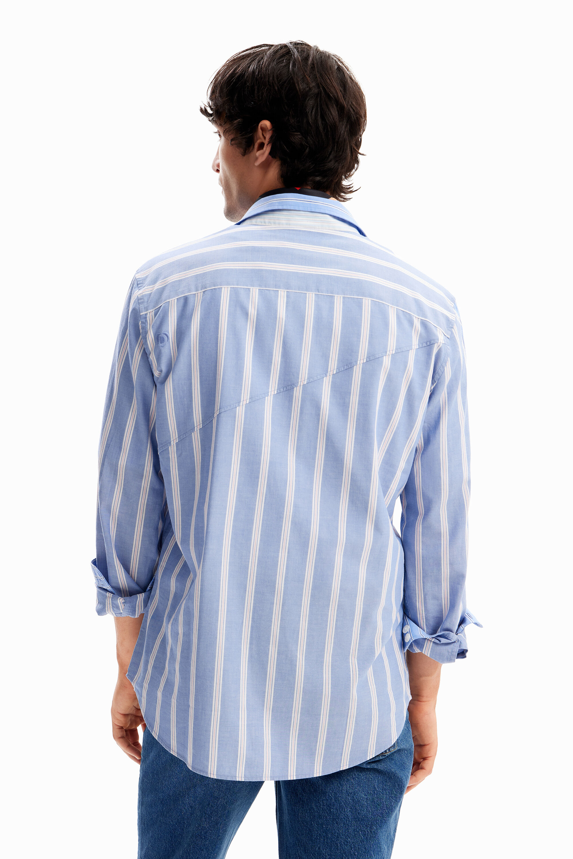 Shop Desigual Patchwork Striped Shirt In Blue