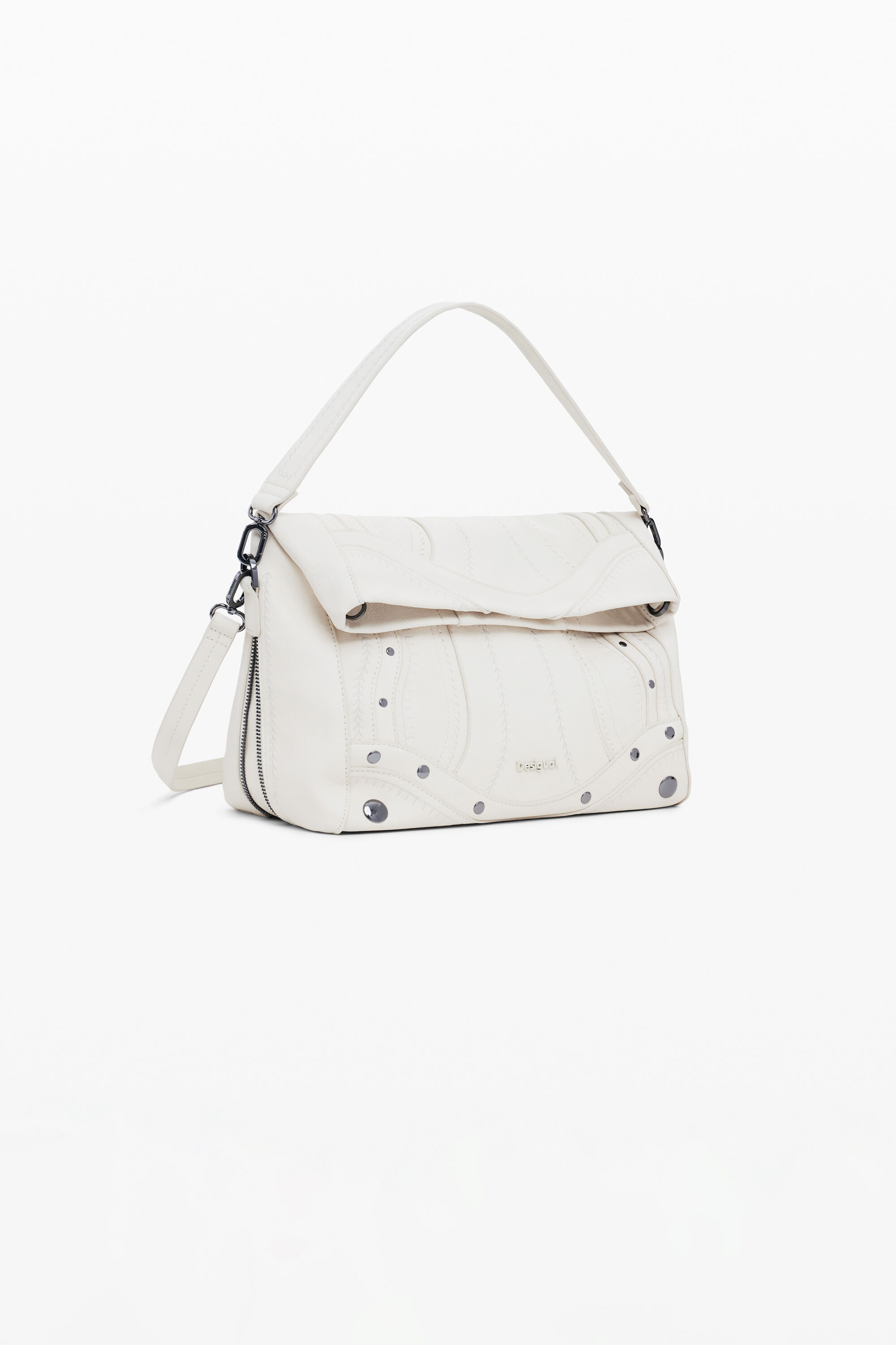 Shop Desigual Medium Embroidered Faux Leather Bag In White
