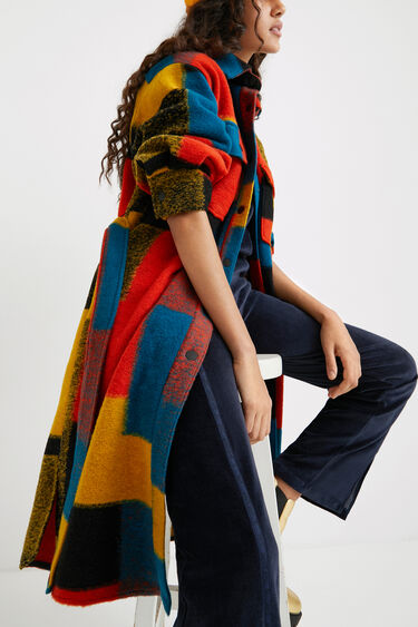Lange loose fit wollen jas met diverse kleuren | Desigual