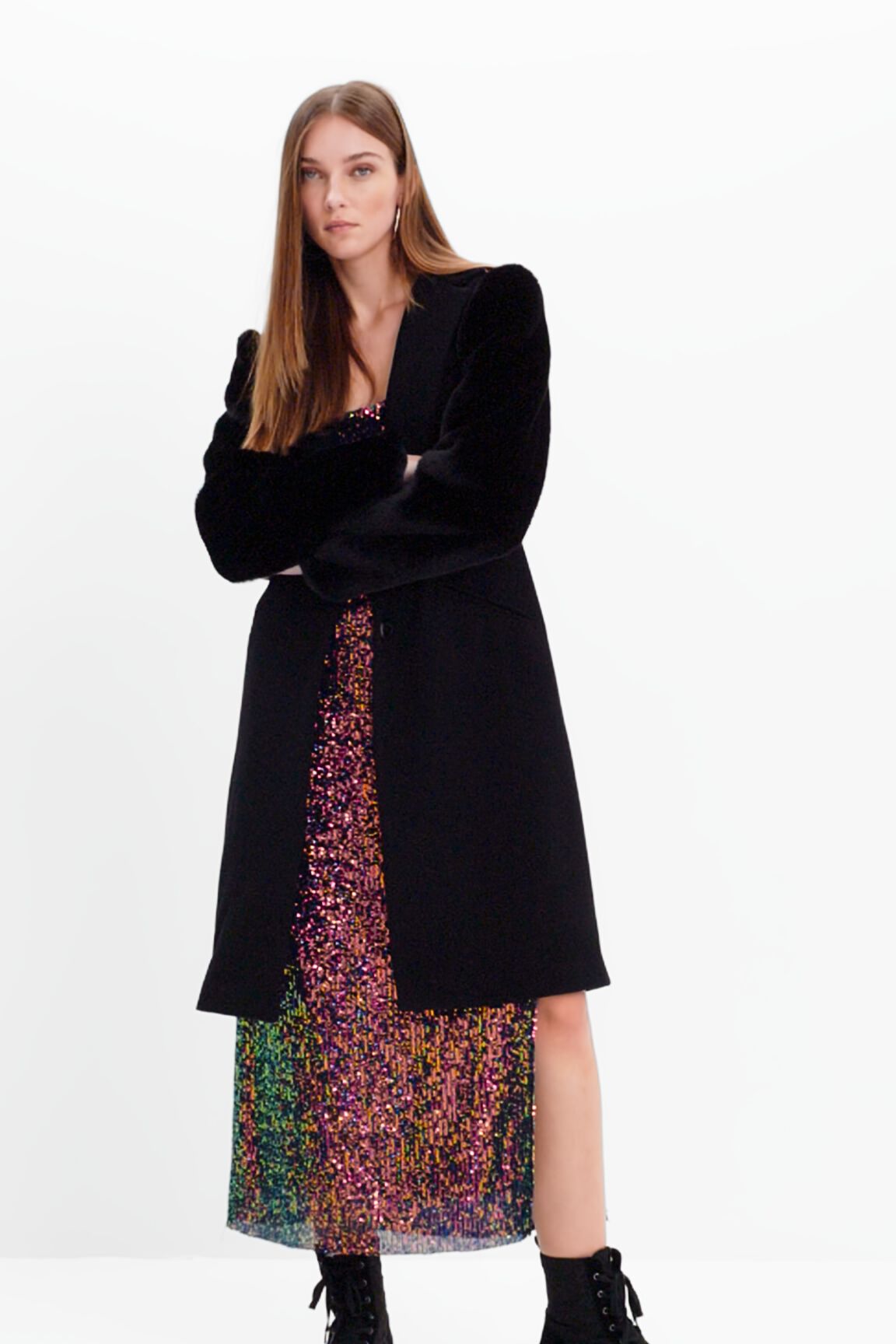 Wool coat with fur effect Desigual
