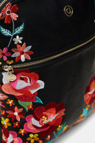 Synthetic leather embroidered floral backpack | Desigual