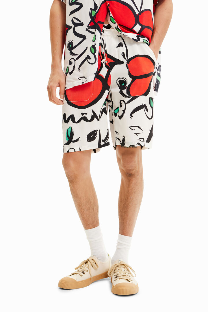 Unisex Bermudas with drawstring and "El beso" print | Desigual