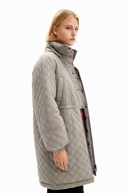 Puff-sleeve quilted coat