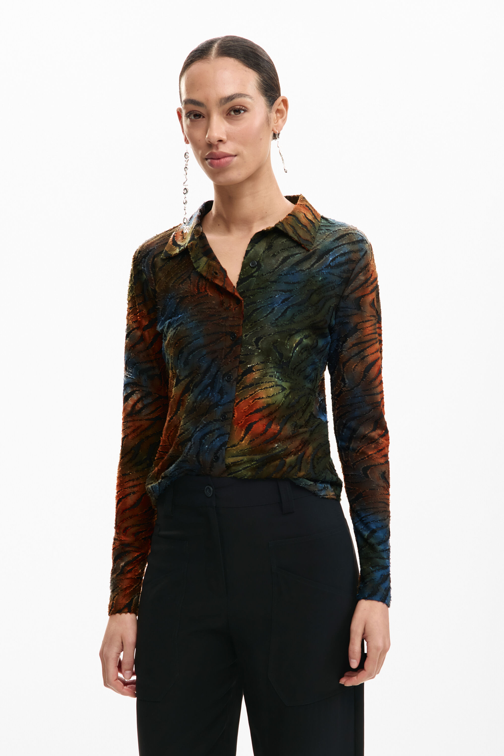 Maglietta abbottonata con stampa animalier - GREEN (XS)