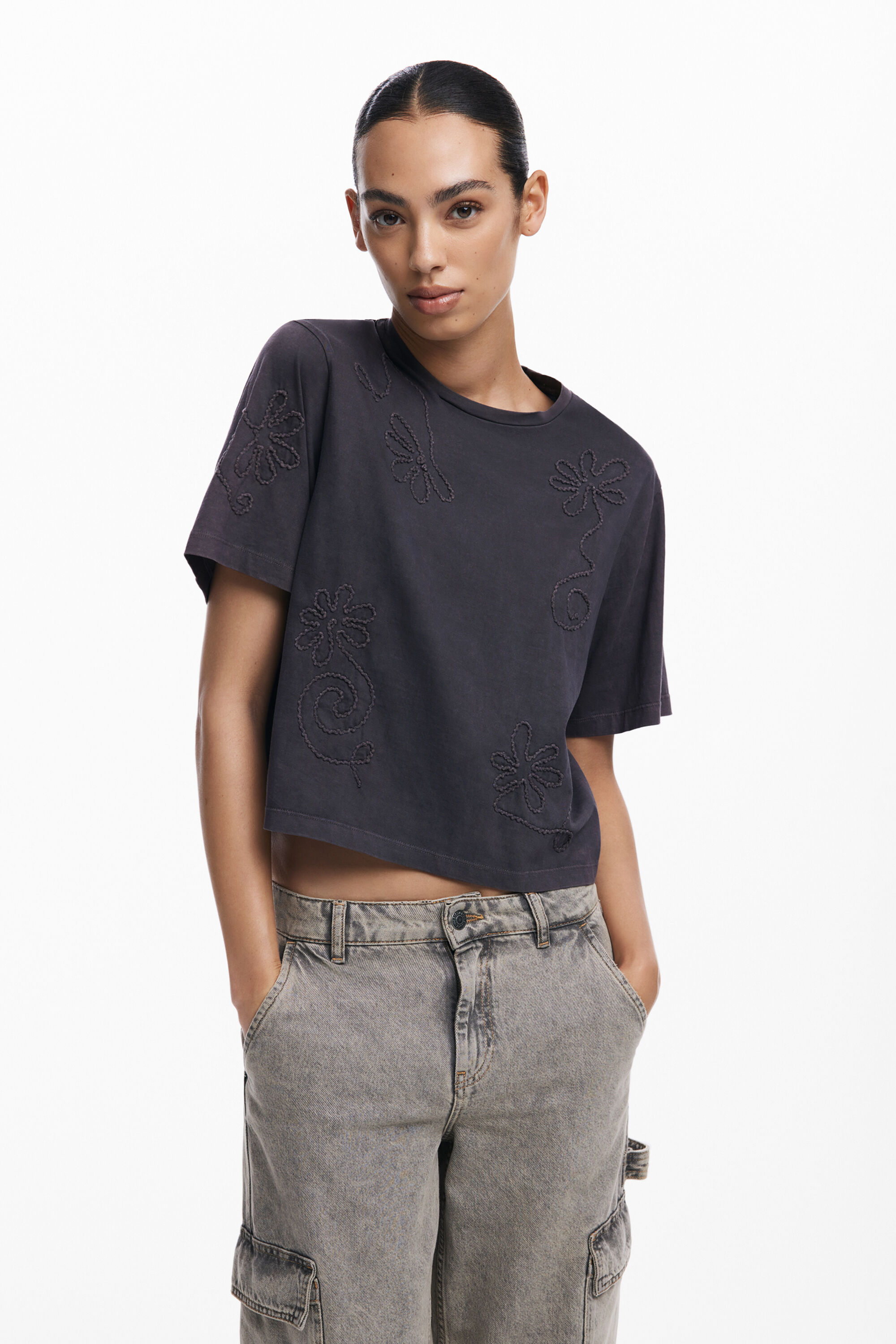 desigual T-shirt met geborduurde bloemen
