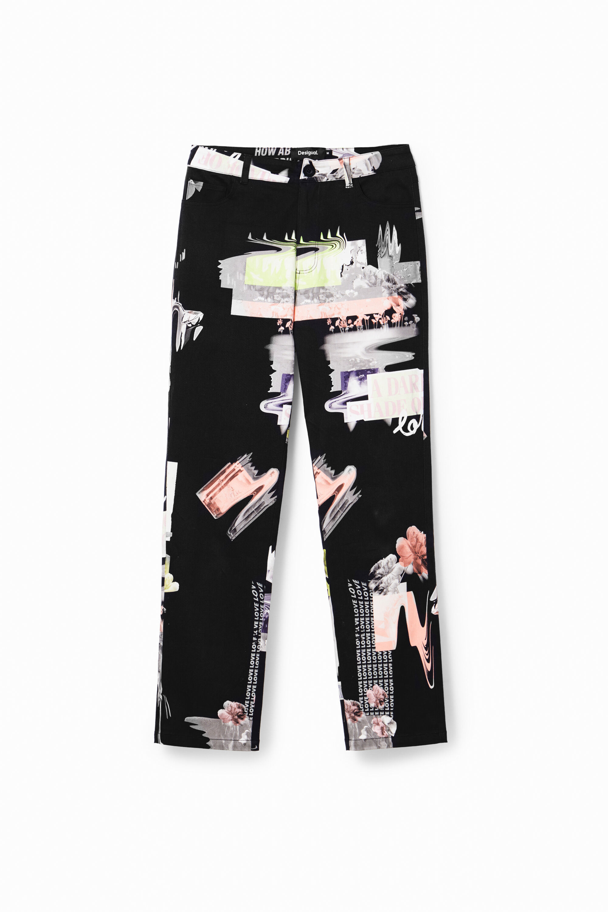Desigual Straight fit broek met collage - BLACK