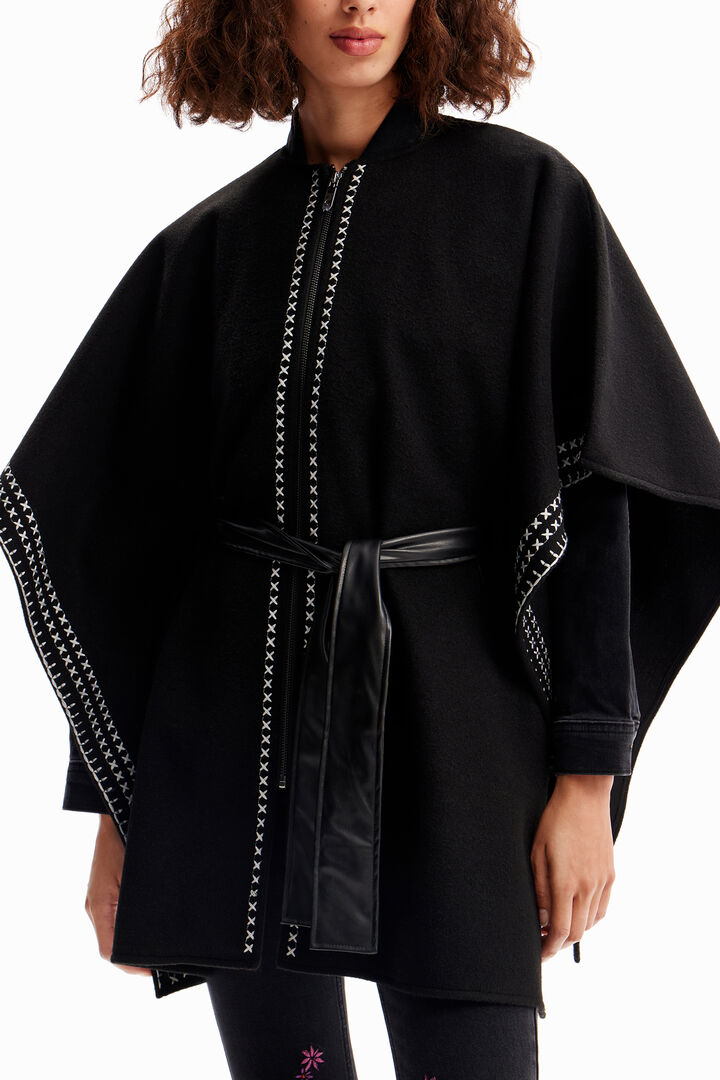 Embroidered belted poncho | Desigual