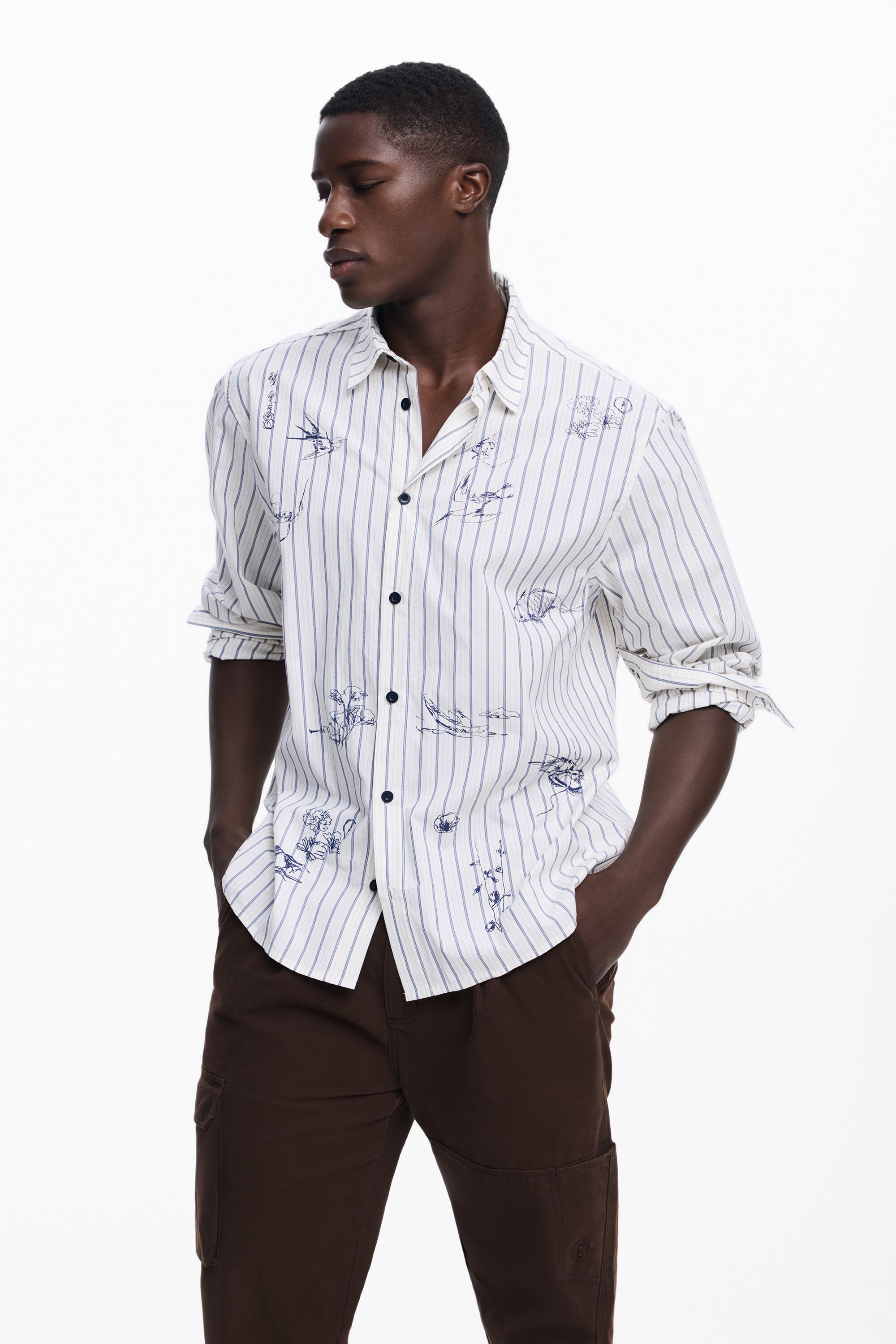 Desigual Gestreept overhemd met illustraties - MATERIAL FINISHES