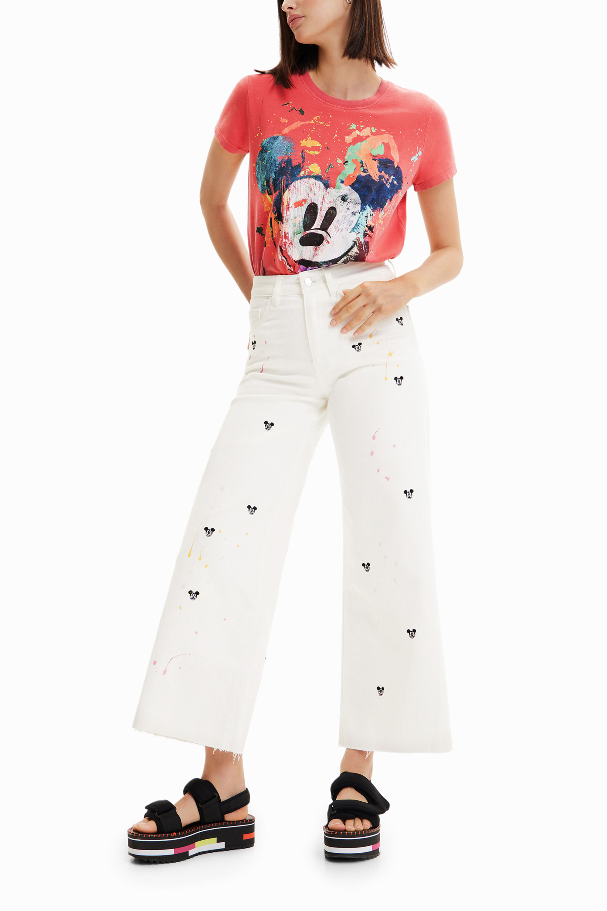 Jupe-culotte courte en jean Mickey Mouse