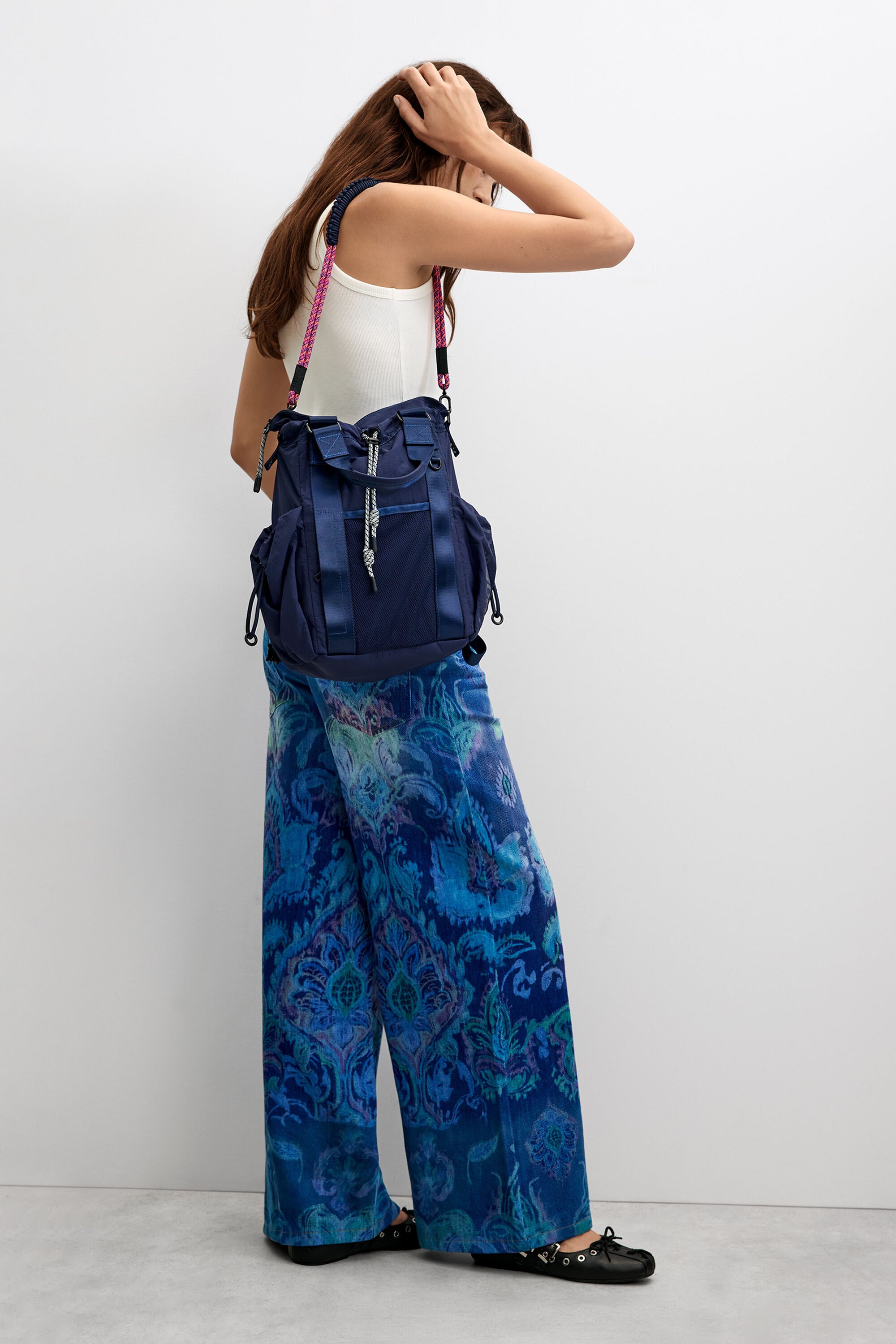 Mochila multiposición mediana nylon, Poliamida, Azul, U