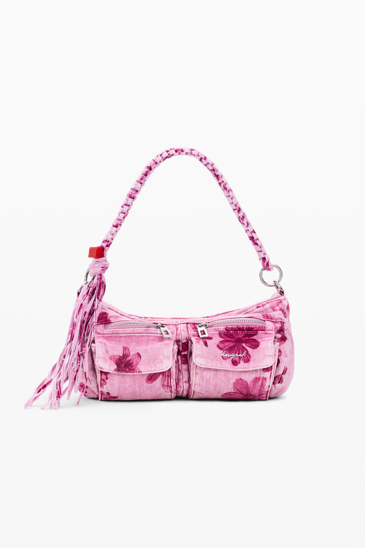 Medium denim bag with flowers