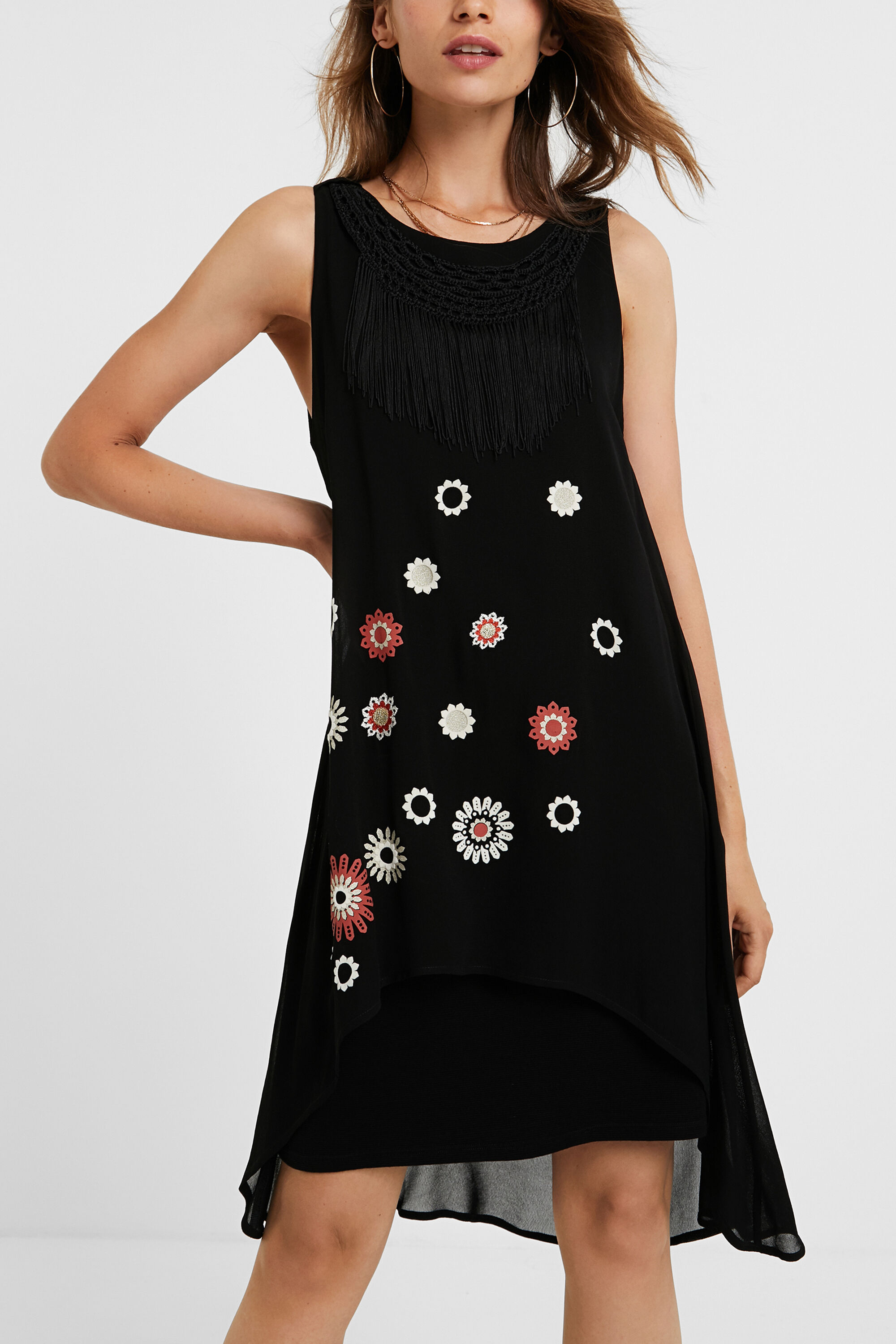 Sleeveless dress fringe Desigual