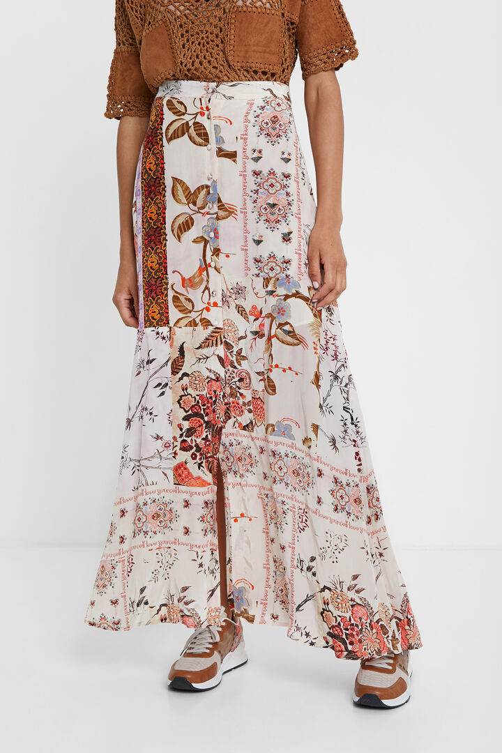 Falda larga con estampado boho floral | Desigual