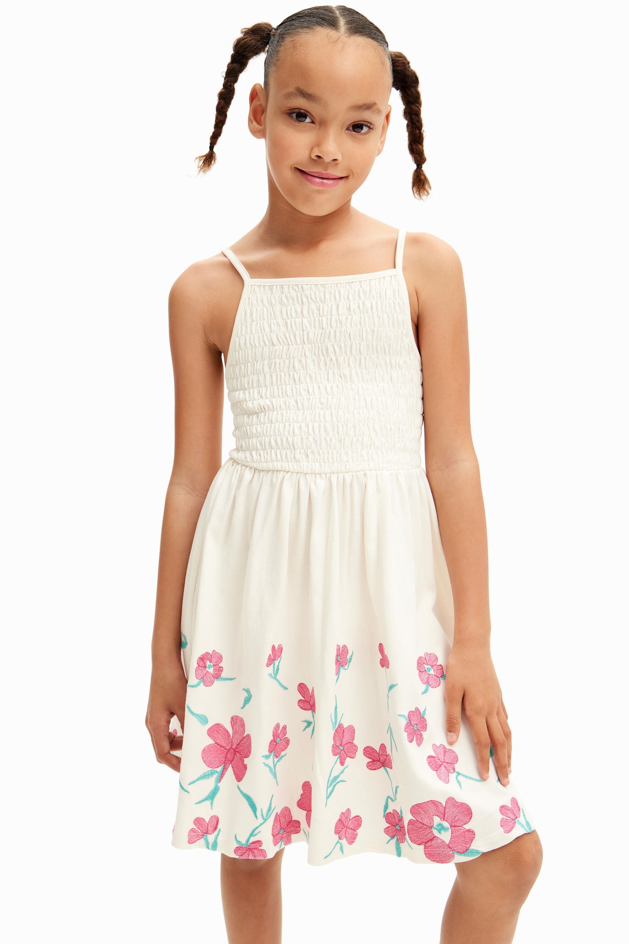 Robe bretelles fleurs brodees pour fille I Desigual