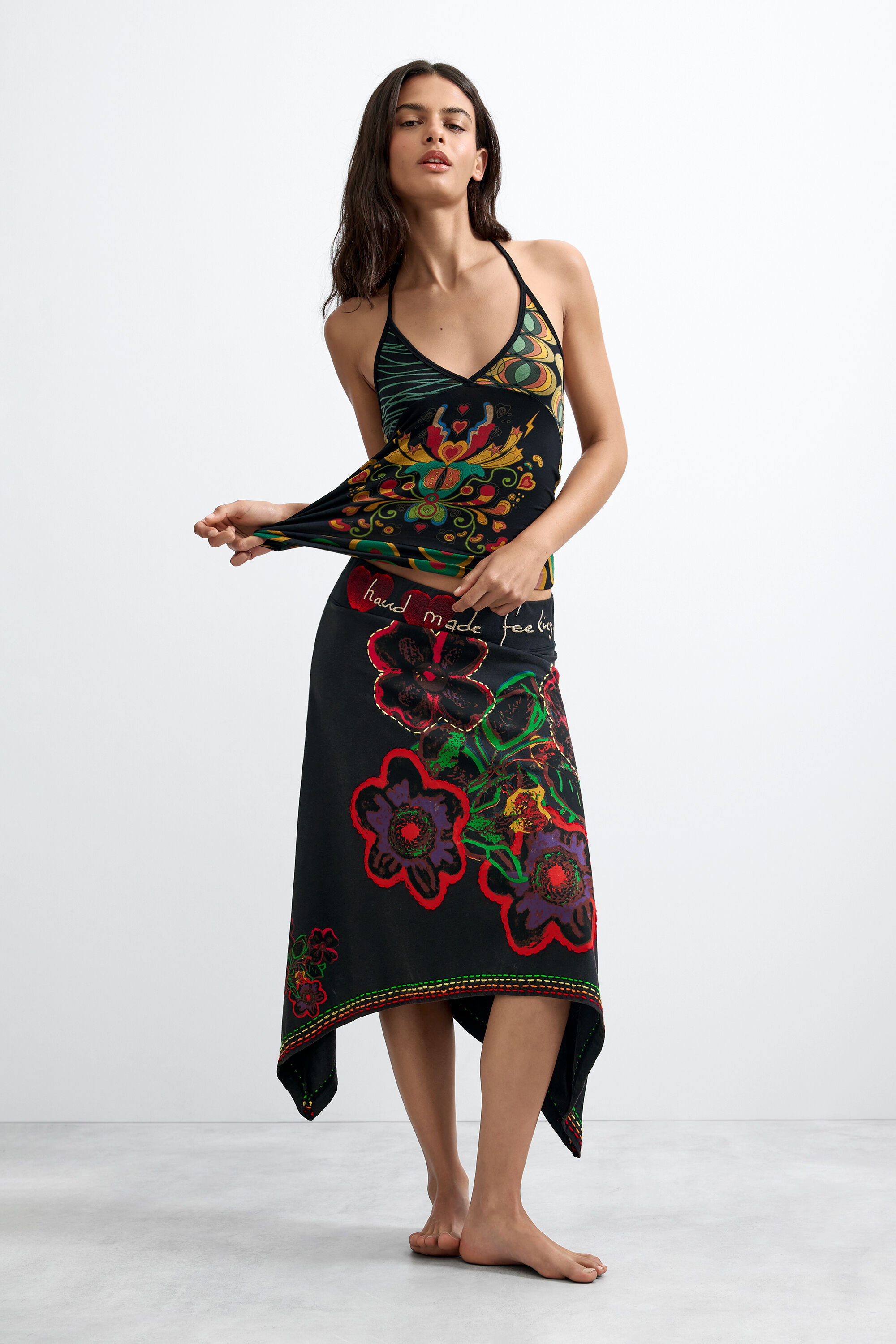 ミディ刺繍スカート 黒 女性用 I Desigual.com