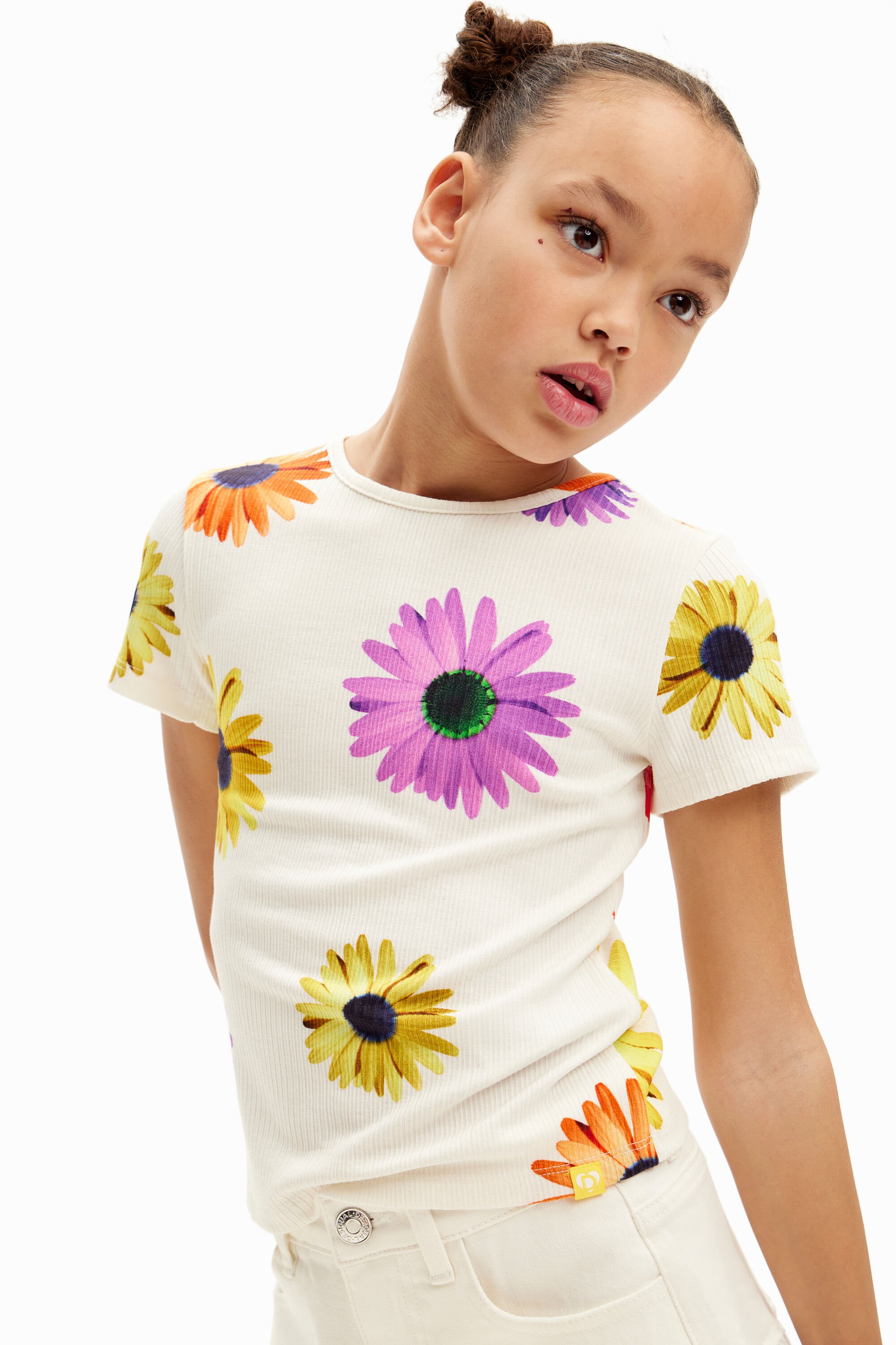 Desigual Ribbed daisy T-shirt