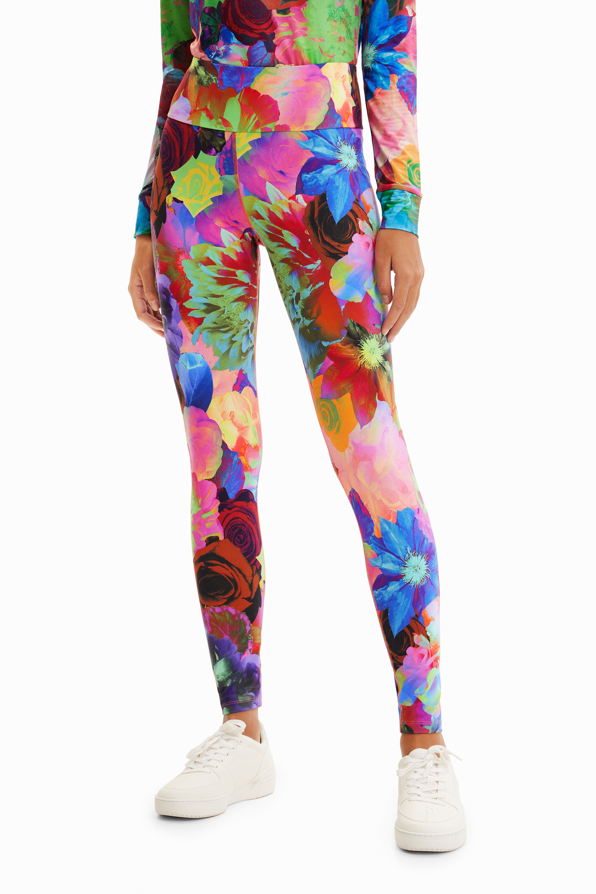 Desigual Floral Stretch Leggings In Material Finishes