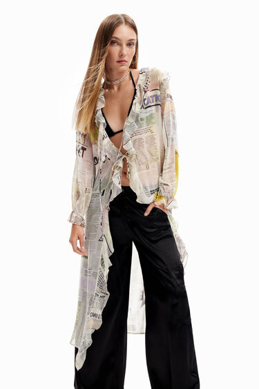 Long ruffle newspaper blouse | Desigual