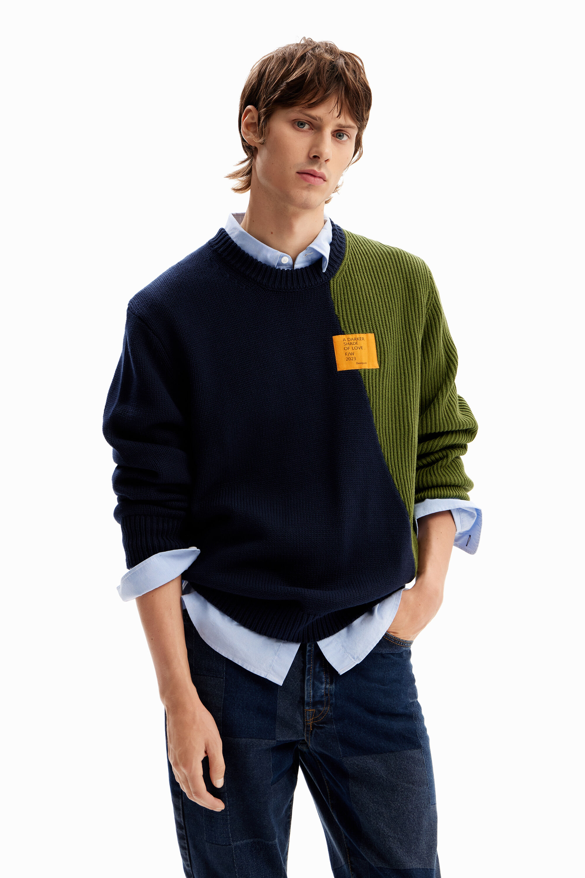 Two-tone combination jumper - BLUE - M