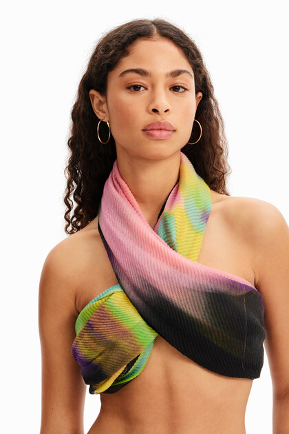 Rectangular pleated tie-dye foulard