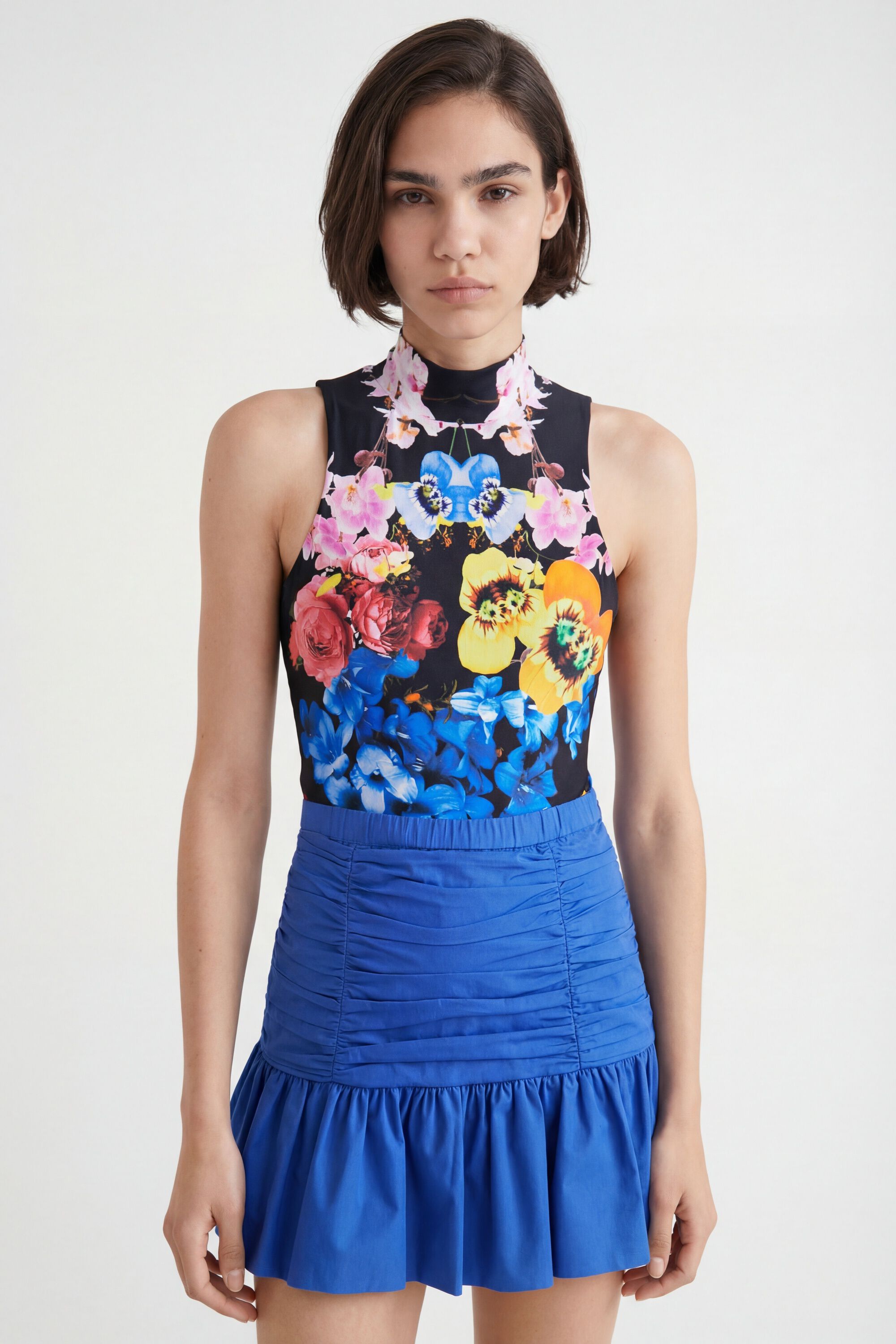 Desigual, Drapierter Minirock mit Volant, Baumwolle, Blau, S