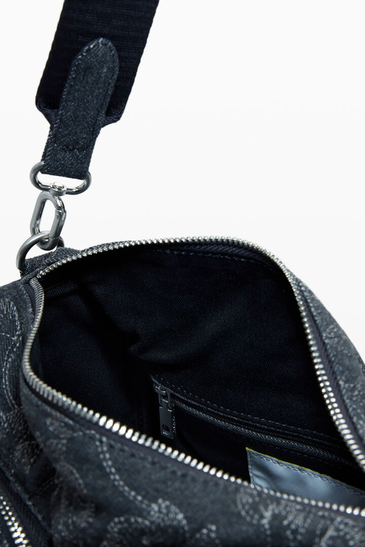 Medium denim multi-pocket embroidered bag | Desigual