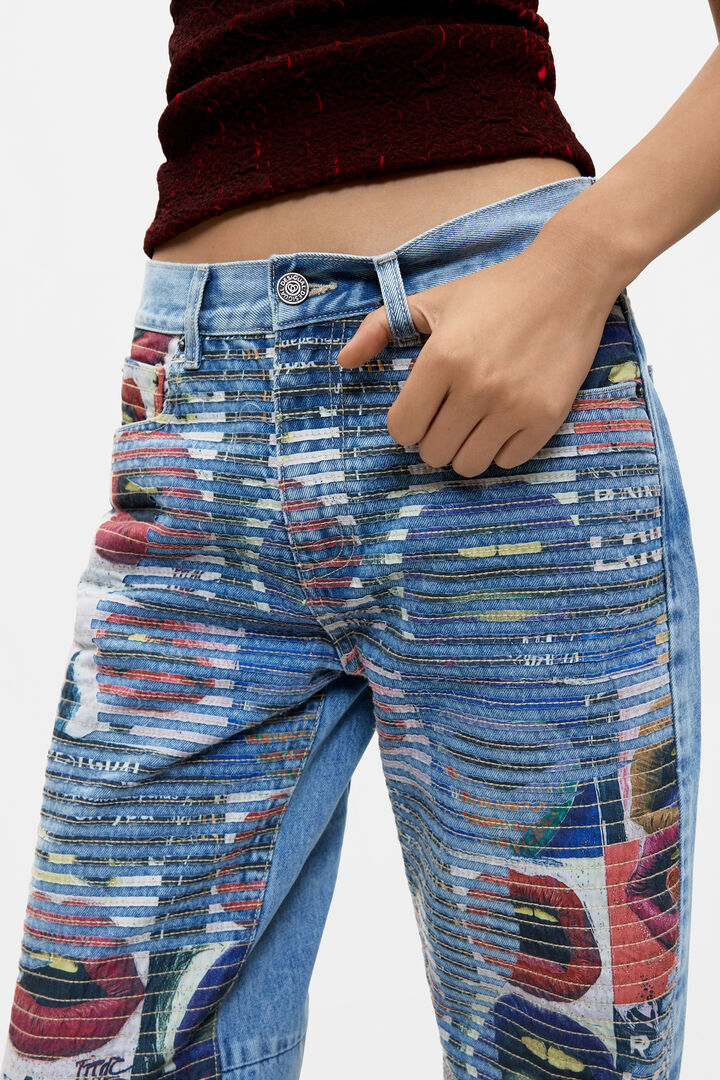 Pantalone jeans balloon stampato