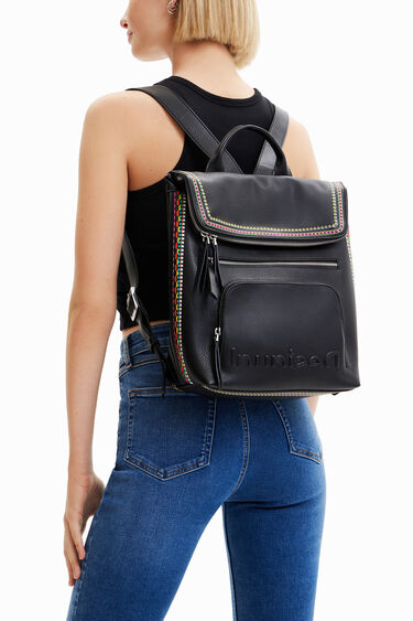 Midsize embroidered-flap backpack | Desigual