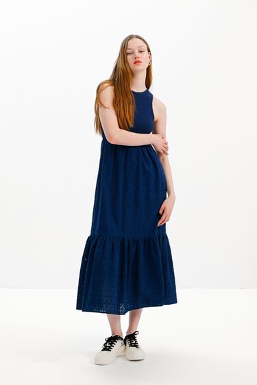Vestido largo combinado bordado | Desigual