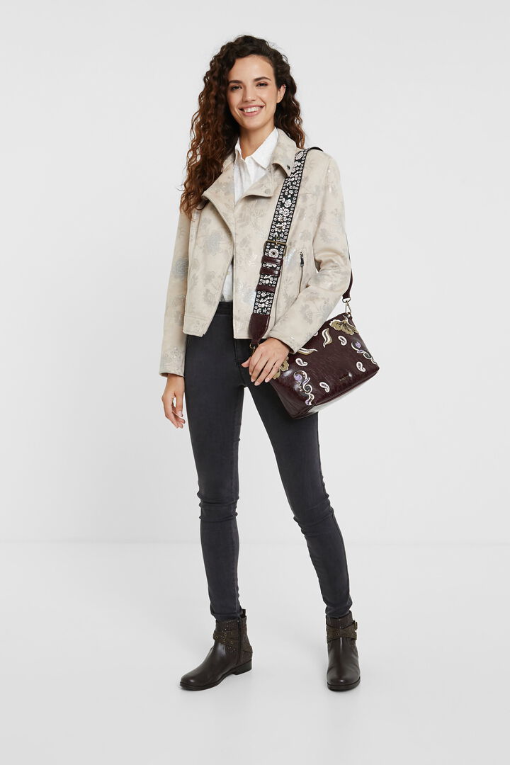 Bolso bandolera efecto piel bordado | Desigual