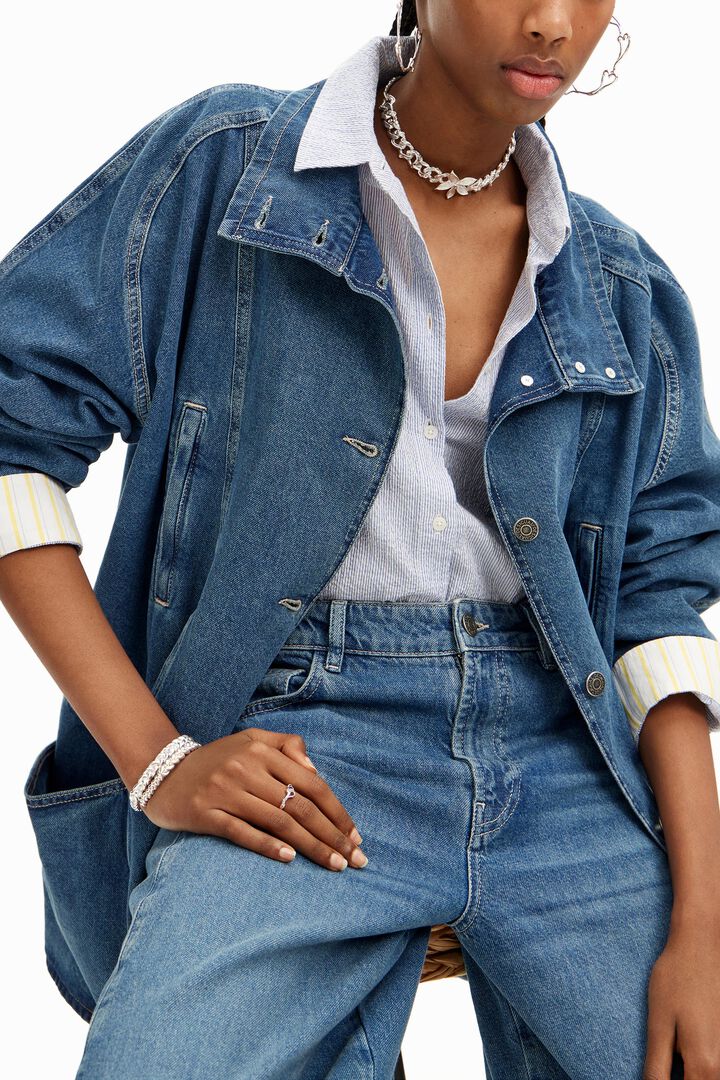 Chaqueta denim efecto rayado y cuello en V | Desigual
