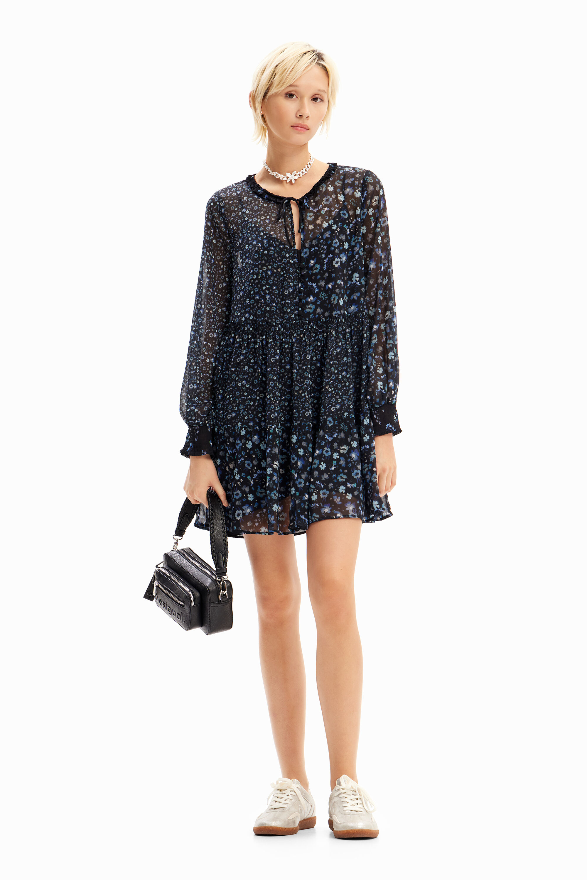 Short floral cheap chiffon dress