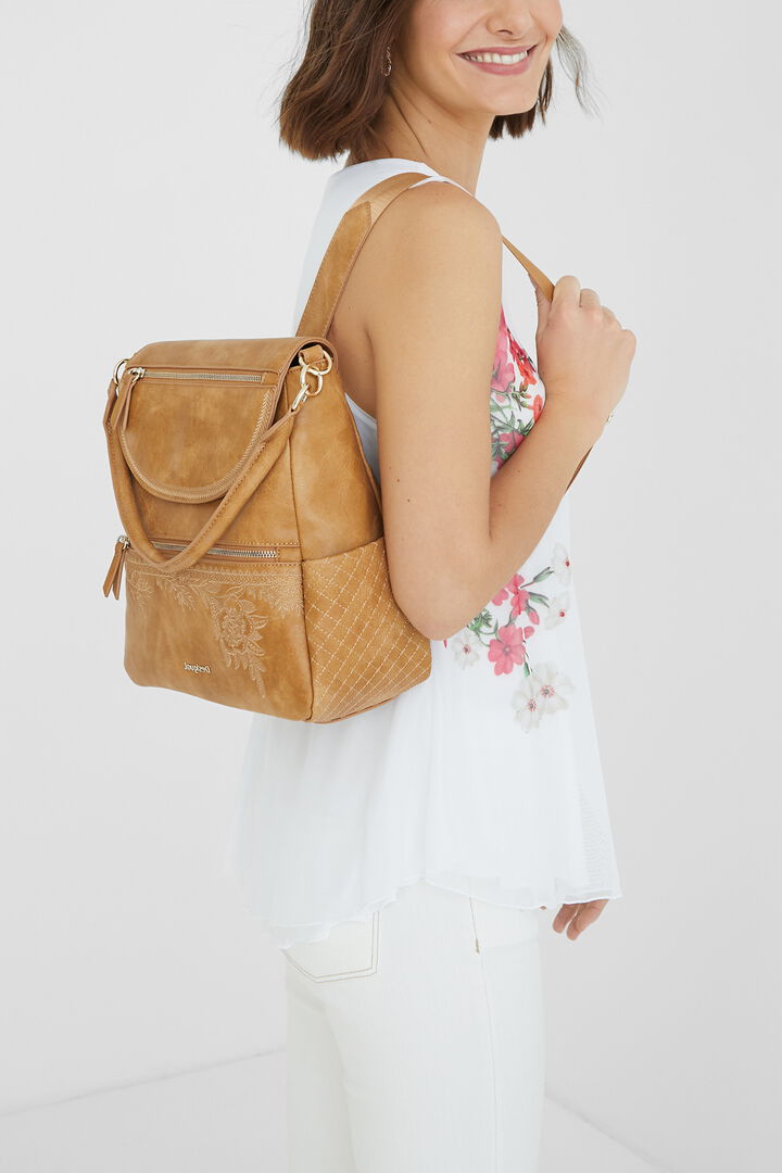Backpack leather effect flowers | Desigual.com display picture 1