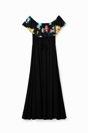 שמלת מקסי אוף-שולדרס עם אפקט פרחים מטושטשים | Desigual