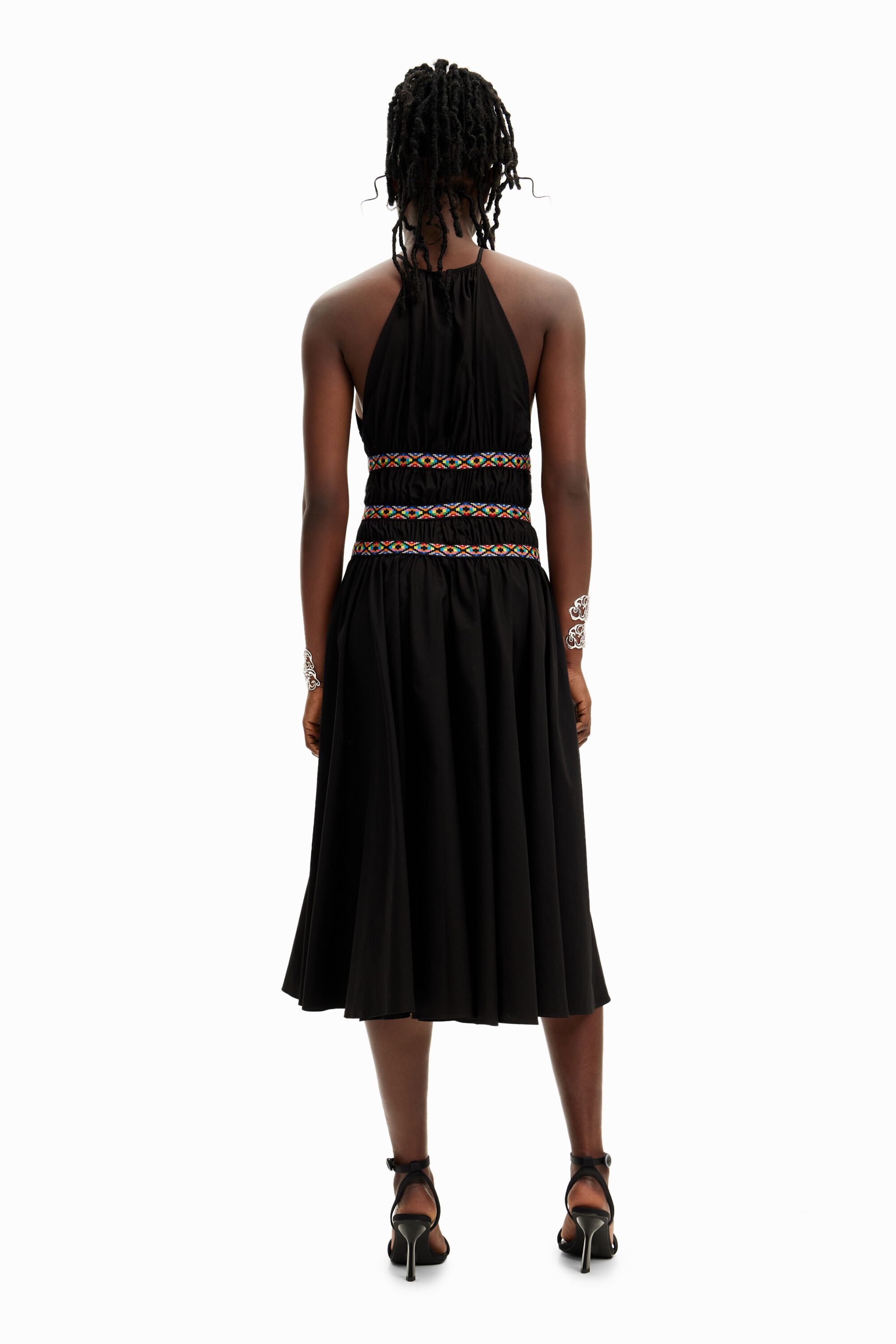 Shop Desigual Stella Jean Midi Halter Dress In Black