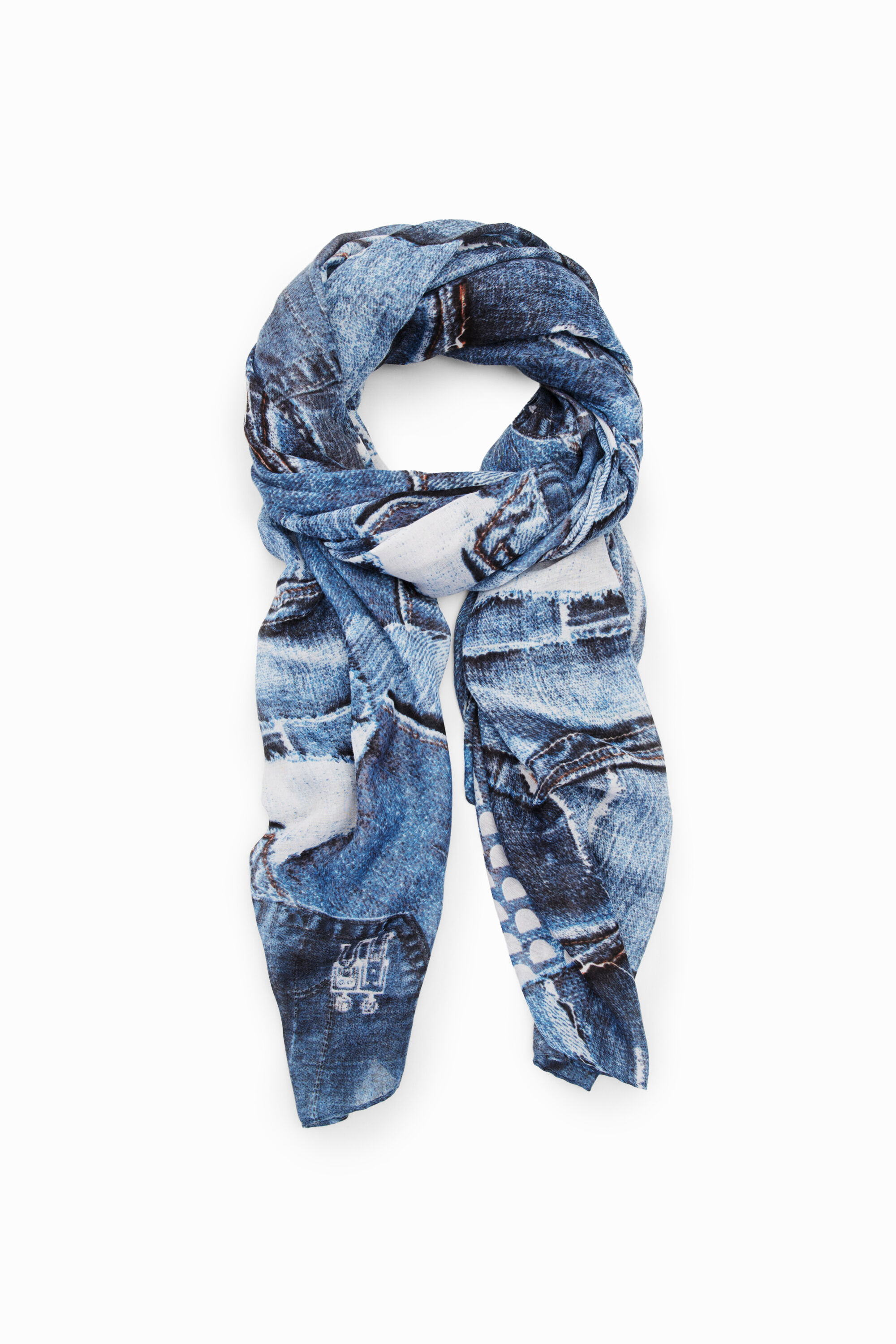 Foulard rectangular patch denim - BLUE - U