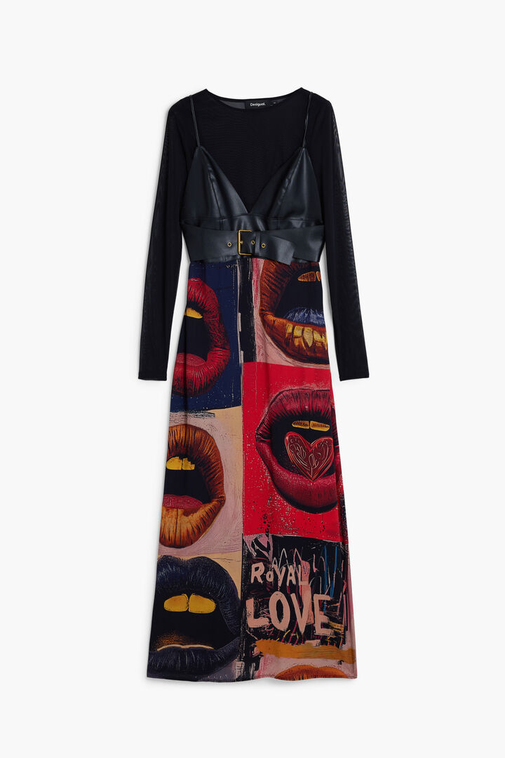 VESTIDO DE ALÇAS COM ESTAMPAS DE BOCAS