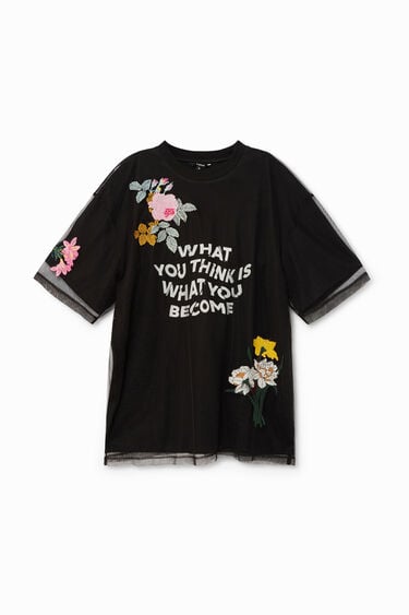 T-shirt em tecido de rede com flores | Desigual