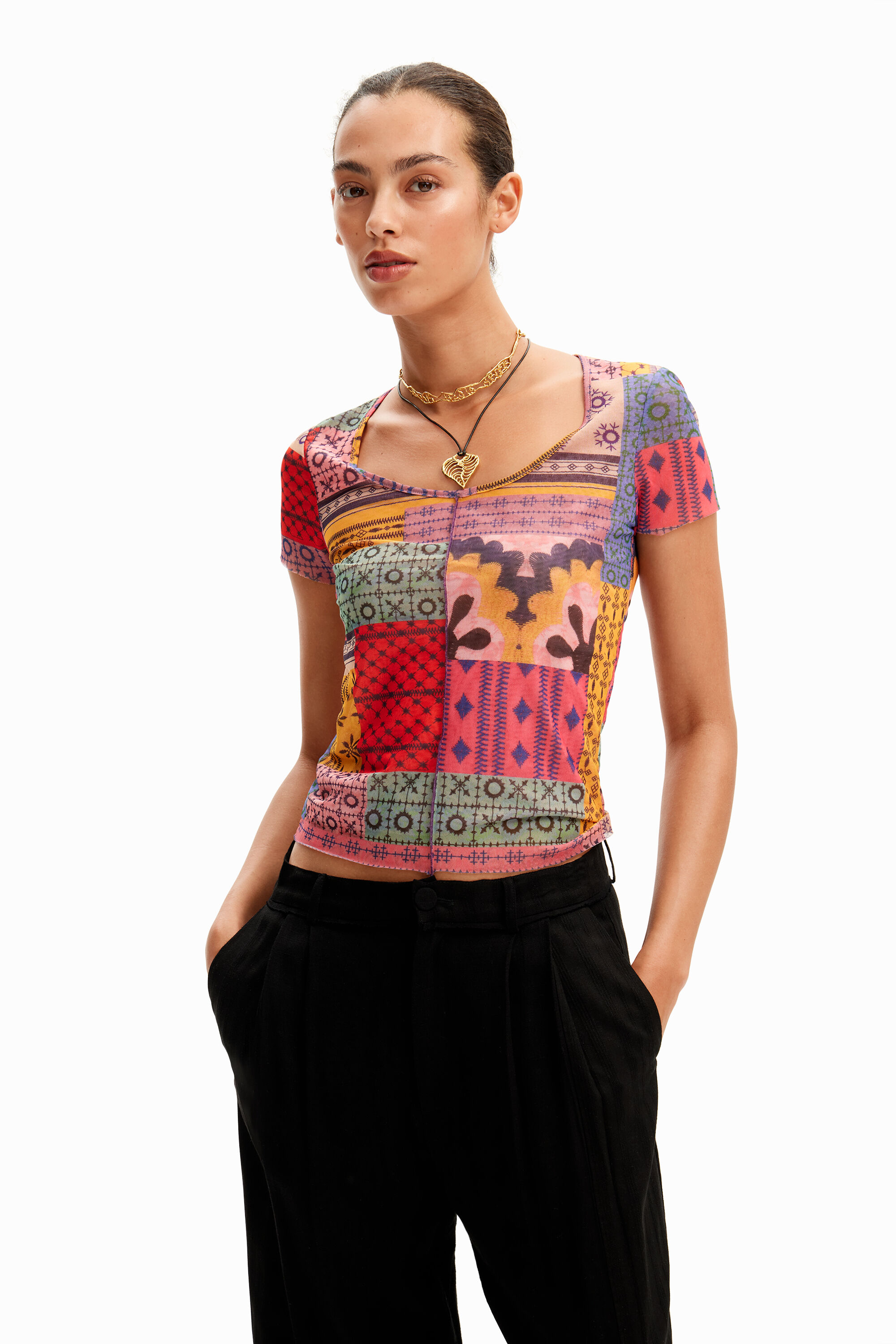 Desigual T-shirt In Material Finishes