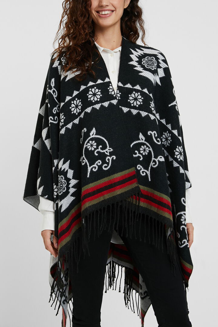 Poncho rectangular cenefas étnicas | Desigual