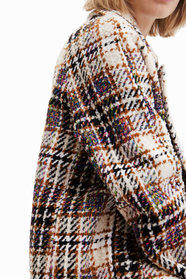 Long tartan crossover coat | Desigual