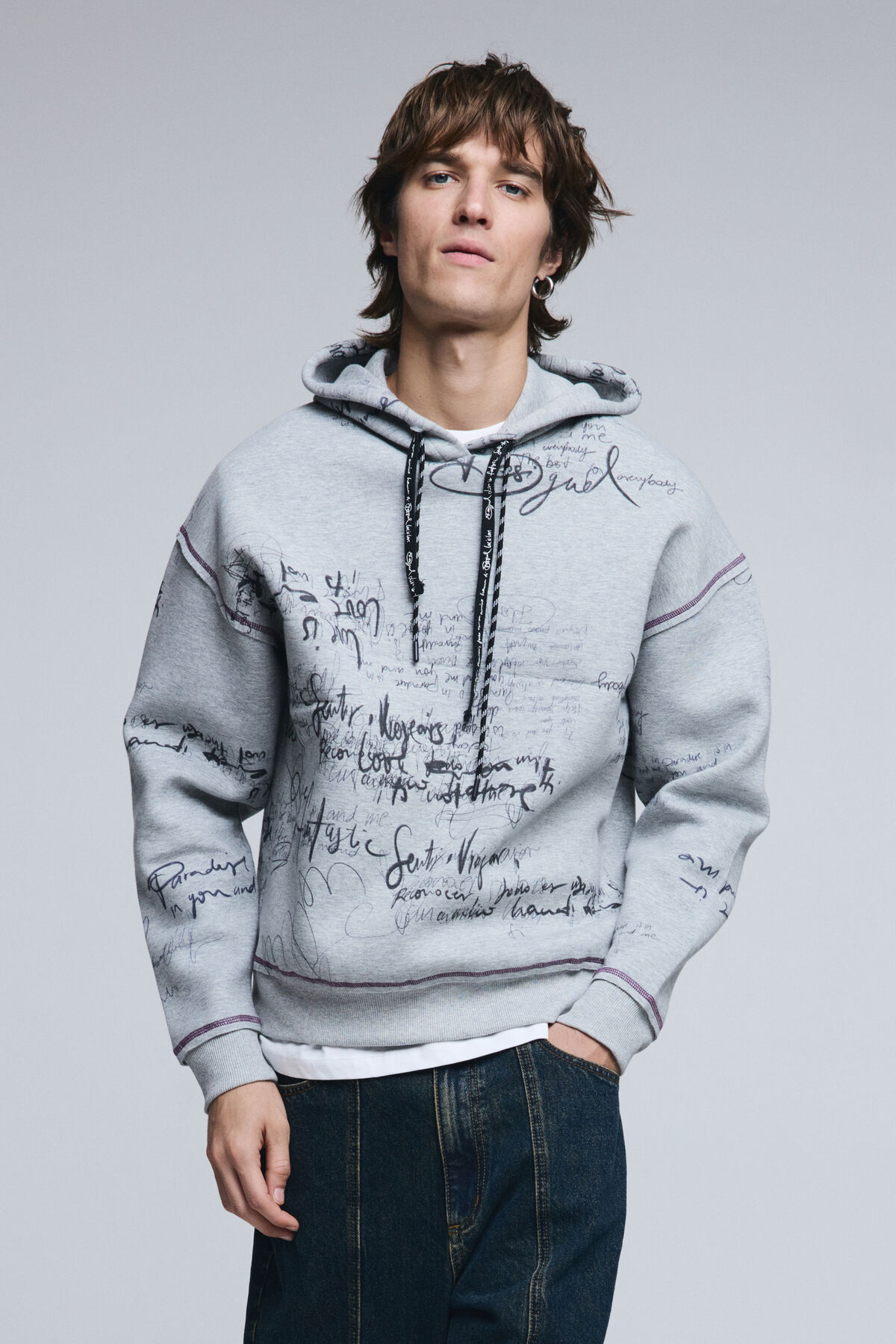 Hooded lettering sweatshirt gray for men I Desigual.com