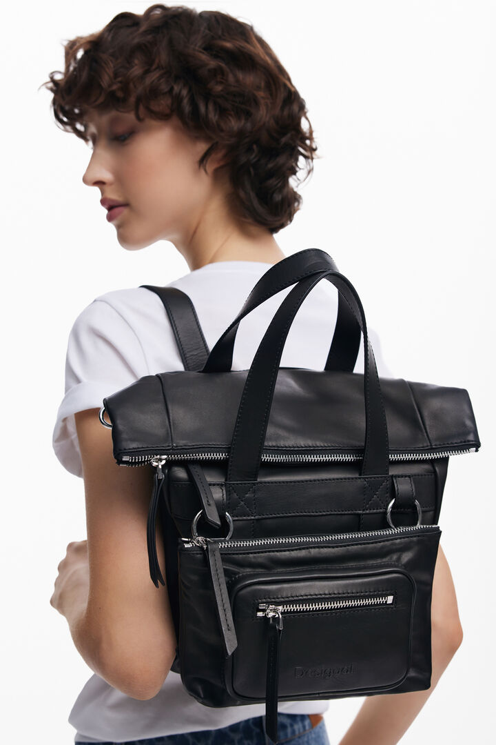 Mochila piel multibolsillo pequeña | Desigual