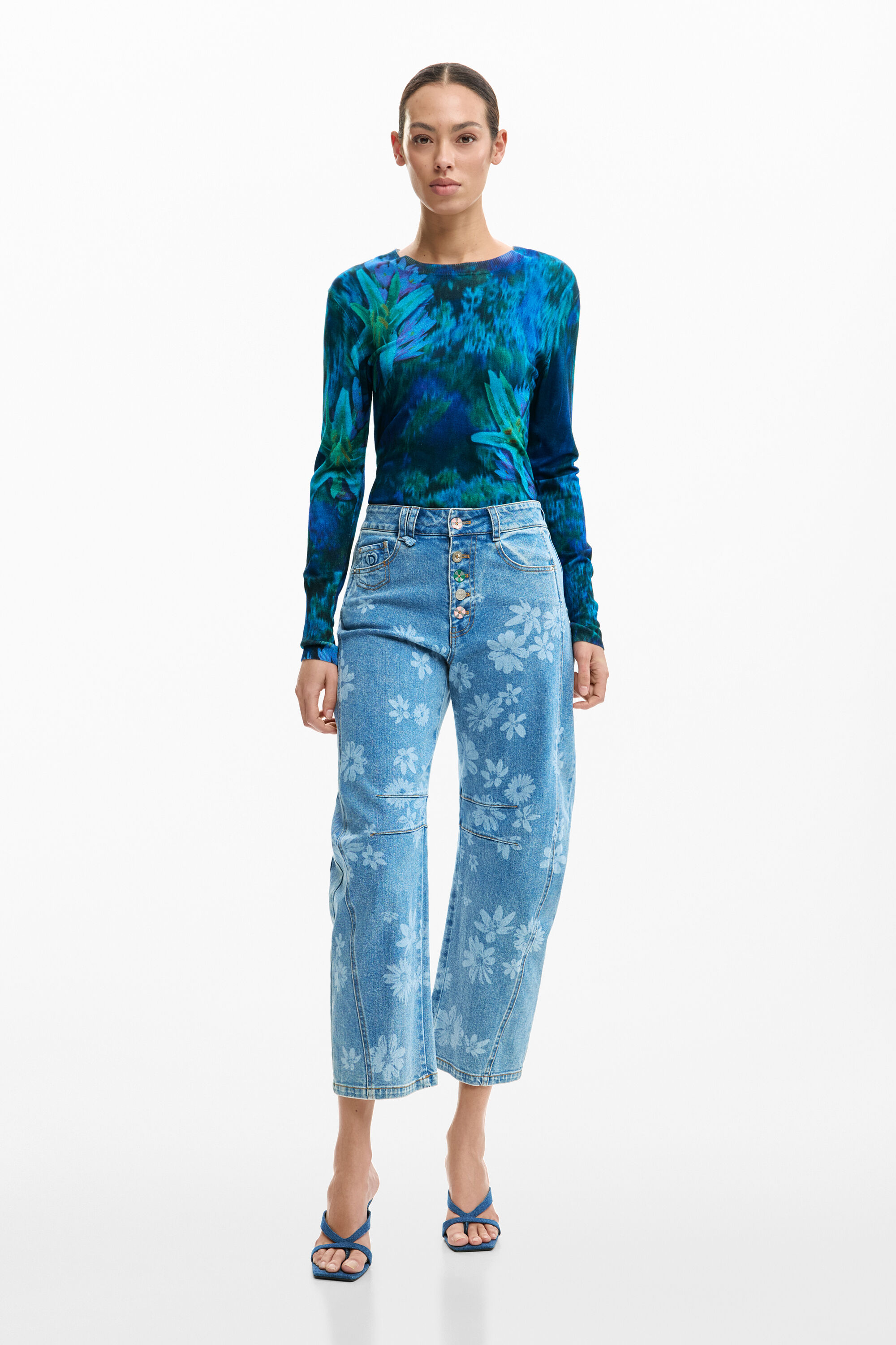 Desigual, jeanshose blumen, Damen, Baumwolle, Blau, 42