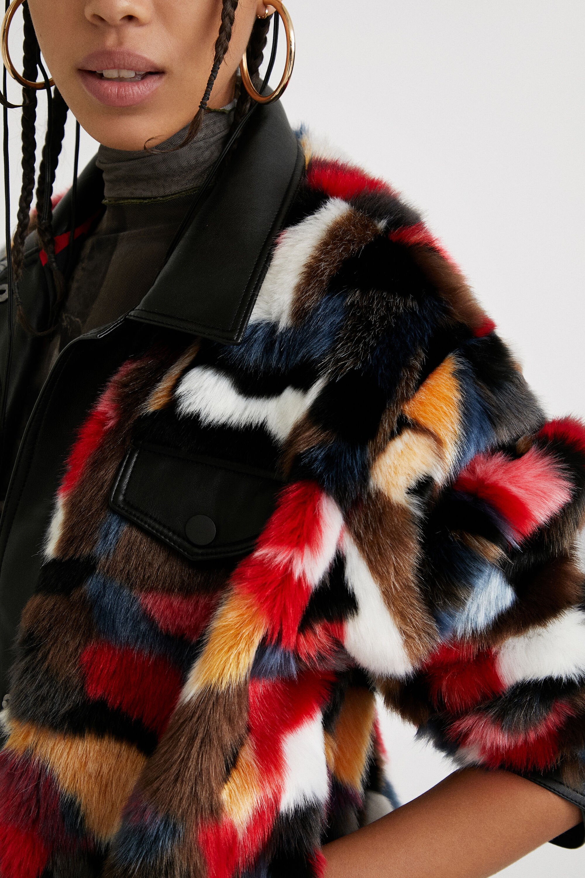 Multicolor faux fur jacket online