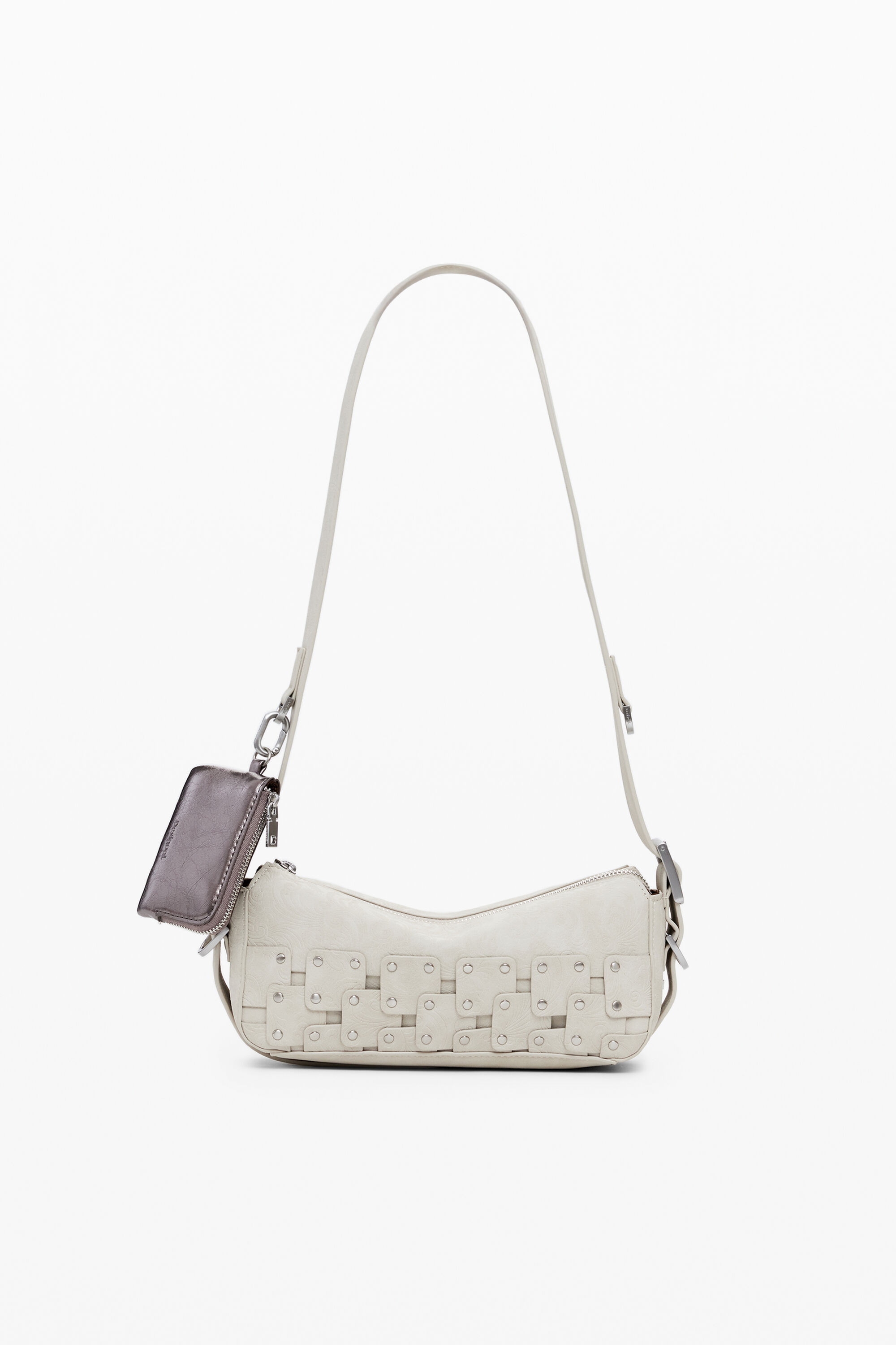 Kleine Baguette-Tasche mit Patch und Nieten