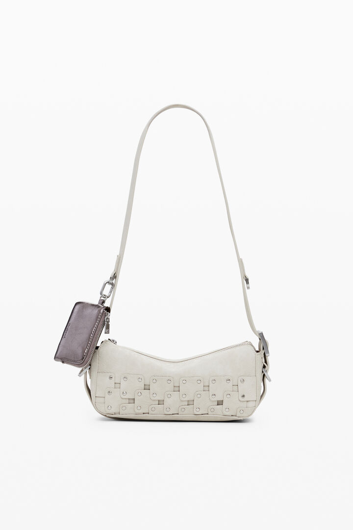 Small studded patch baguette bag
