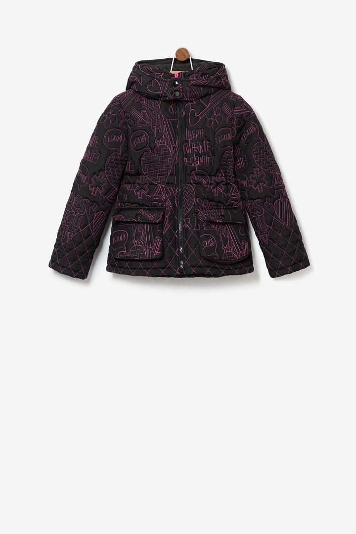 Short embroidered down hood | Desigual